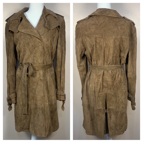 Talbots Jackets & Blazers - Talbots Brown Soft Suede Belted Trench Coat Snap Buttons Double Breasted